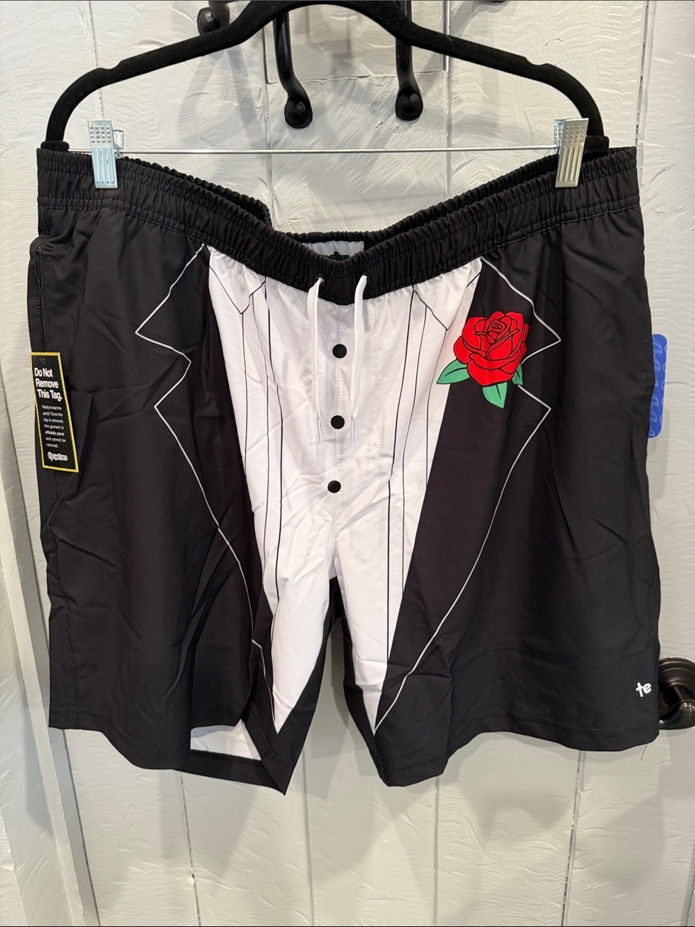 Tipsy Elves Black & White Tuxedo-Style Swim Shorts 3XL NWT